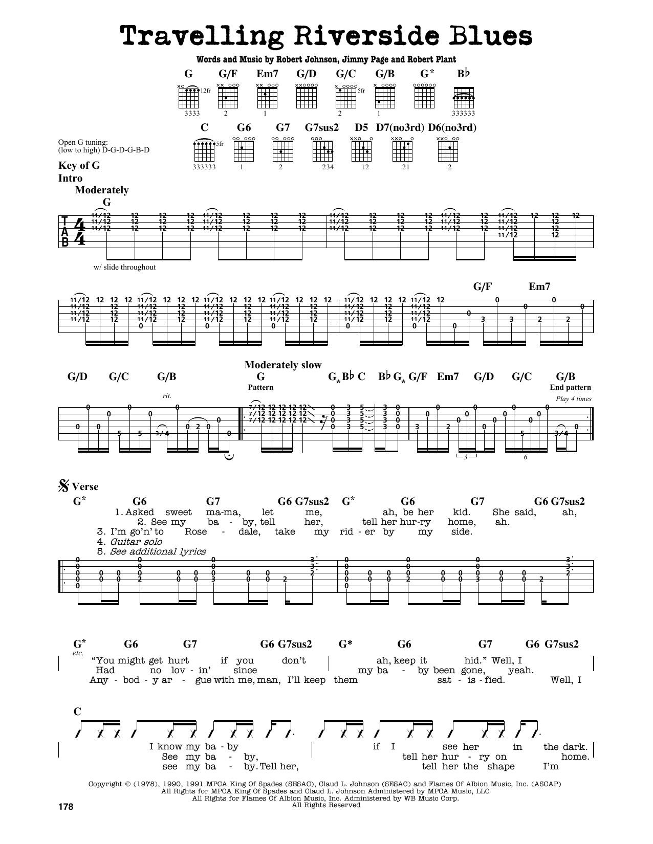 Led Zeppelin Travelling Riverside Blues sheet music notes and chords arranged for Guitar Lead Sheet