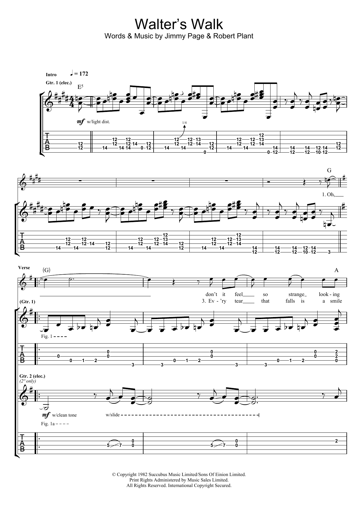 Led Zeppelin Walter's Walk sheet music notes and chords arranged for Guitar Tab