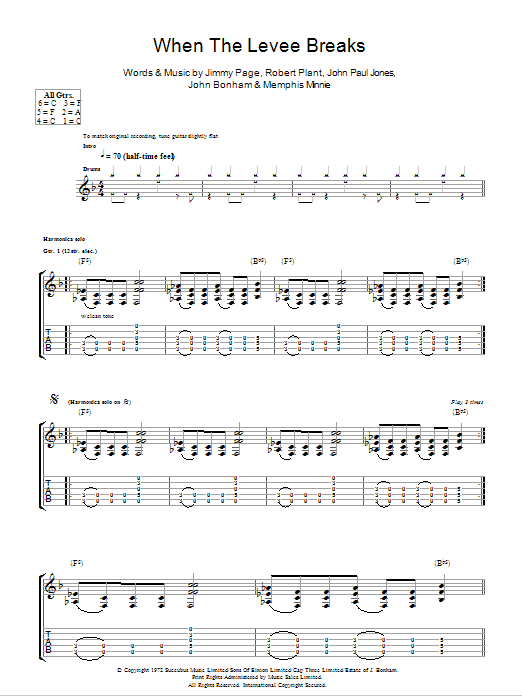 Led Zeppelin When The Levee Breaks sheet music notes and chords arranged for Guitar Chords/Lyrics