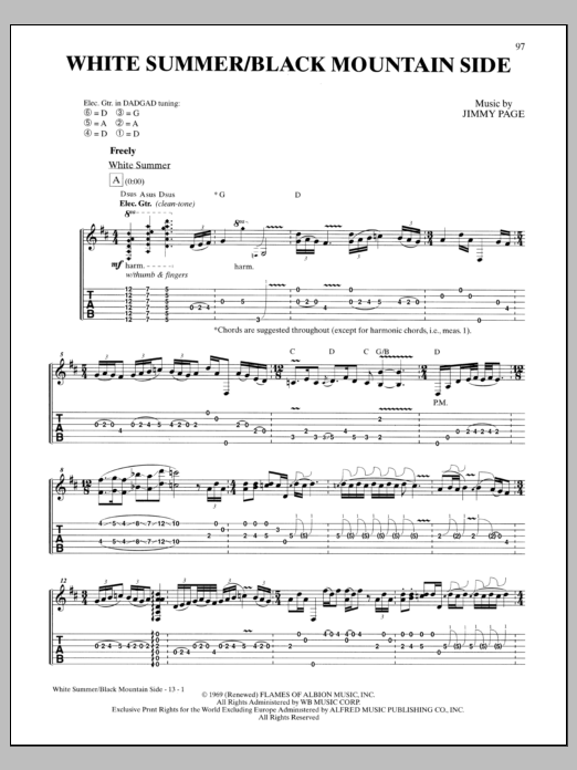 Led Zeppelin White Summer/Black Mountainside sheet music notes and chords arranged for Guitar Tab