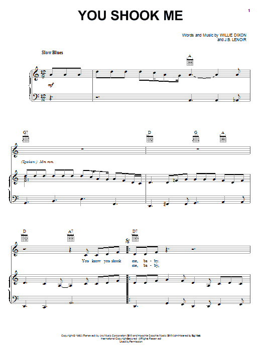 Led Zeppelin You Shook Me sheet music notes and chords arranged for Guitar Tab (Single Guitar)
