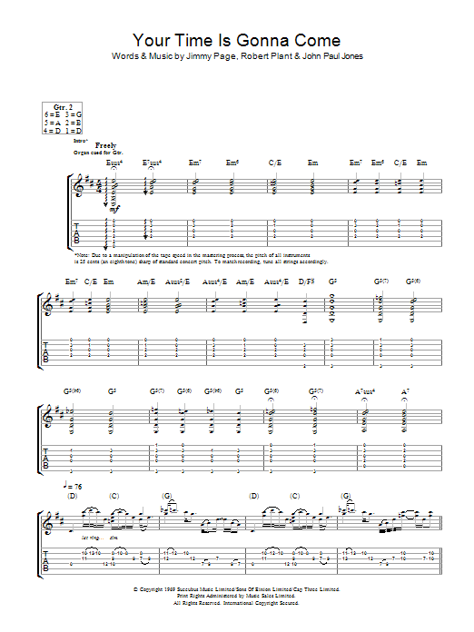 Led Zeppelin Your Time Is Gonna Come sheet music notes and chords arranged for Guitar Tab