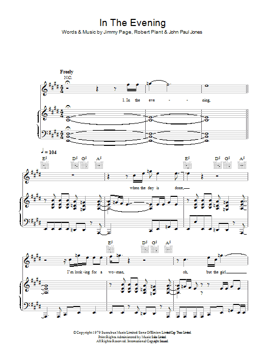 Led Zeppelin In The Evening sheet music notes and chords arranged for Guitar Tab