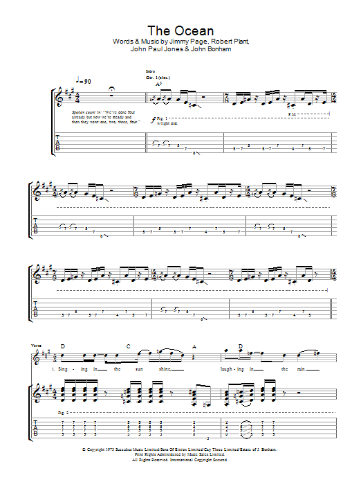 Led Zeppelin The Ocean sheet music notes and chords arranged for Guitar Tab