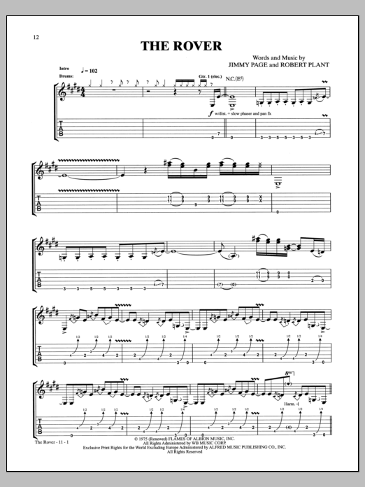 Led Zeppelin The Rover sheet music notes and chords arranged for Guitar Tab