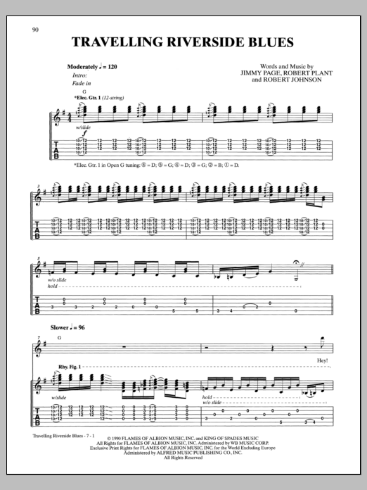 Led Zeppelin Travelling Riverside Blues sheet music notes and chords arranged for Guitar Tab