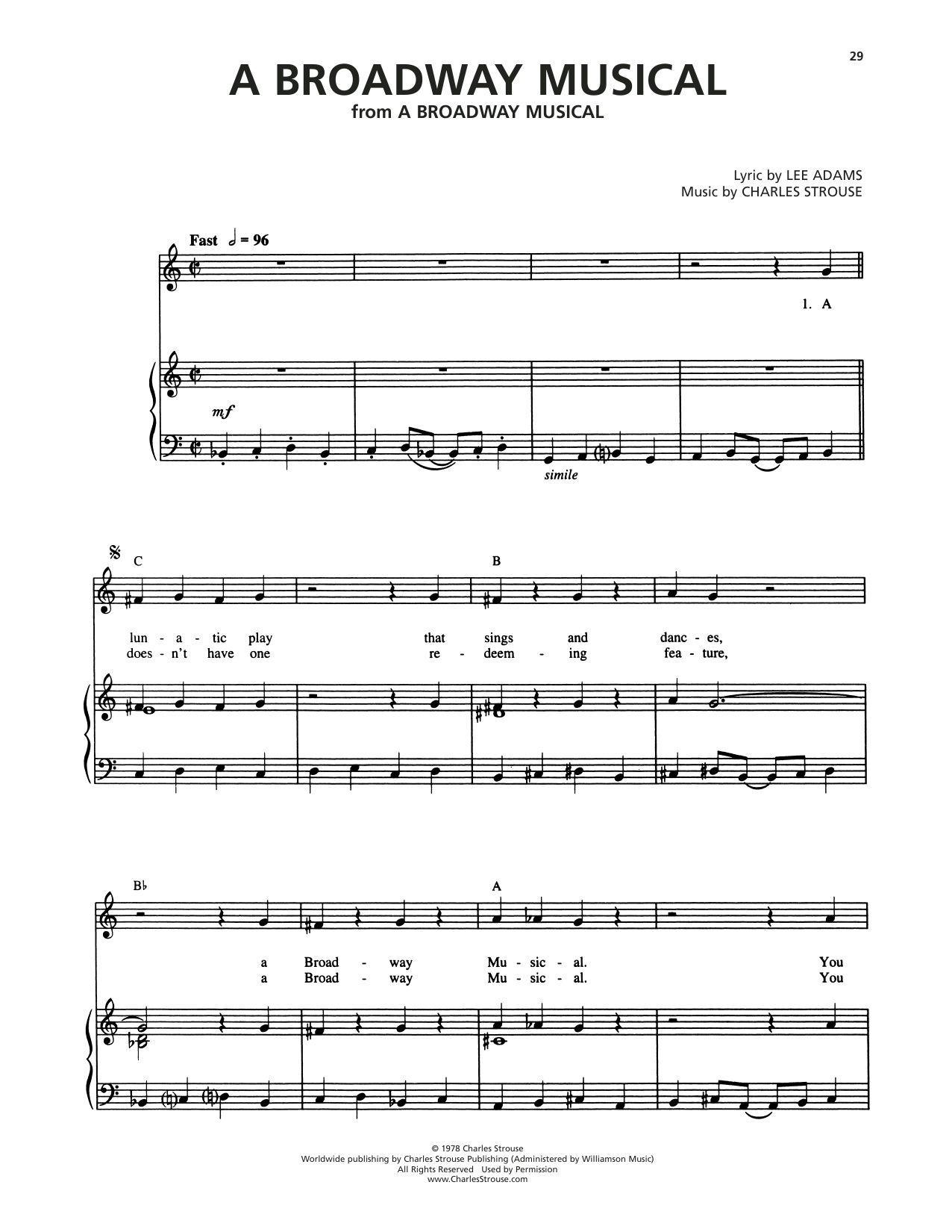 Lee Adams A Broadway Musical sheet music notes and chords arranged for Piano & Vocal