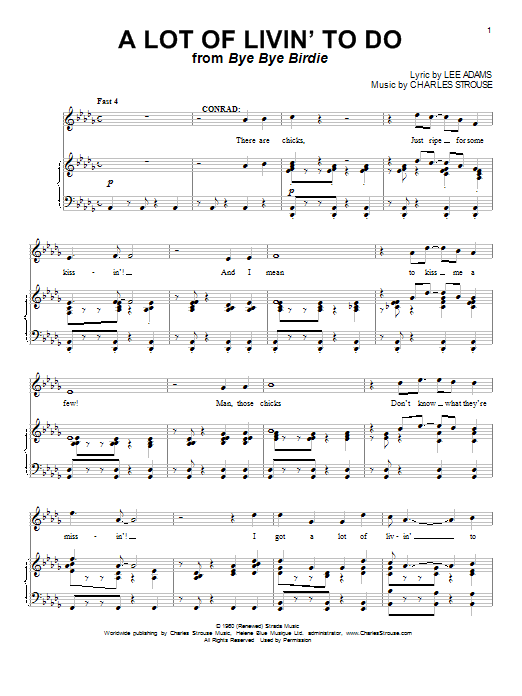 Lee Adams A Lot Of Livin' To Do sheet music notes and chords arranged for Piano & Vocal