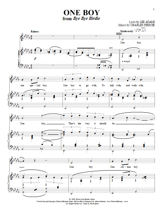 Lee Adams One Boy (Girl) sheet music notes and chords arranged for Piano & Vocal