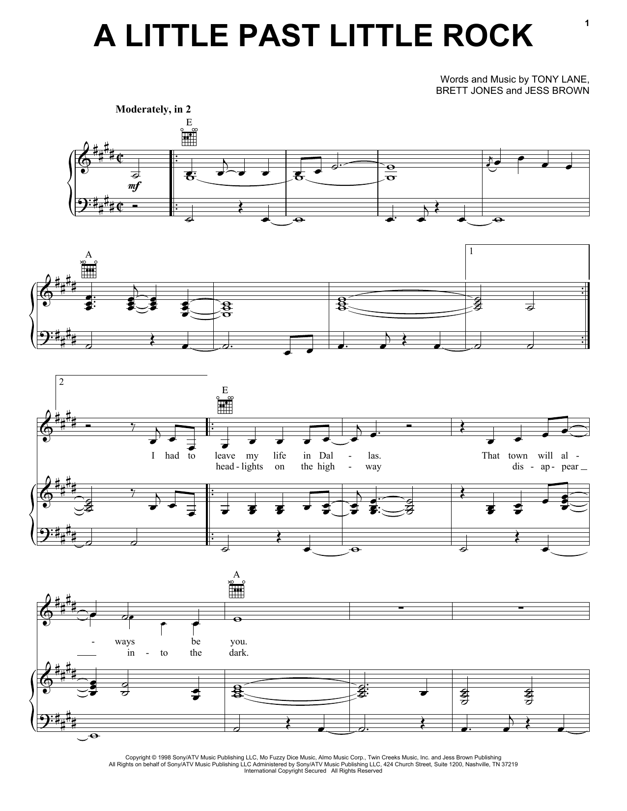 Lee Ann Womack A Little Past Little Rock sheet music notes and chords arranged for Piano, Vocal & Guitar Chords (Right-Hand Melody)