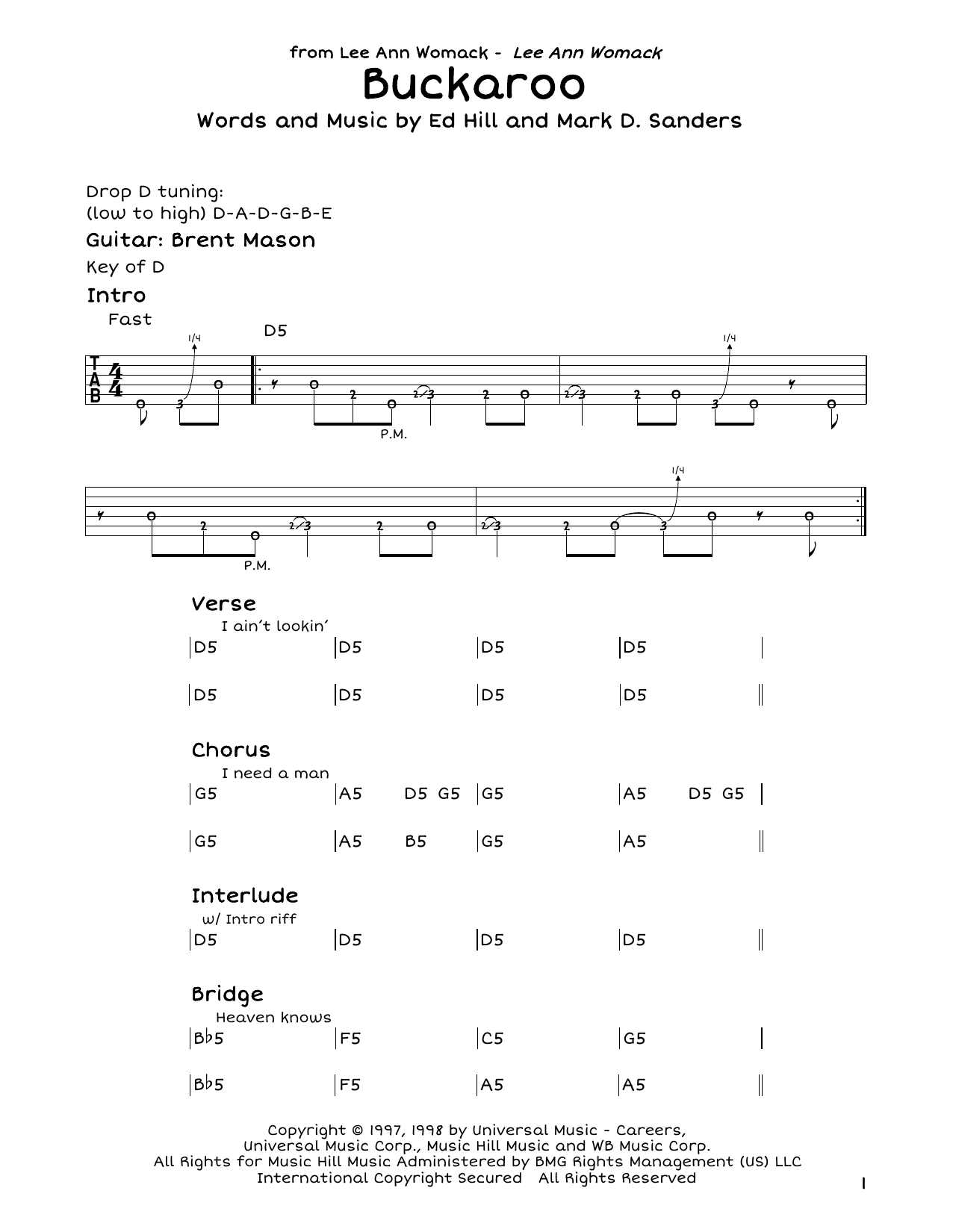 Lee Ann Womack Buckaroo sheet music notes and chords arranged for Guitar Cheat Sheet