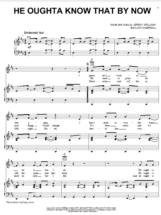 Lee Ann Womack He Oughta Know That By Now sheet music notes and chords arranged for Piano, Vocal & Guitar Chords (Right-Hand Melody)