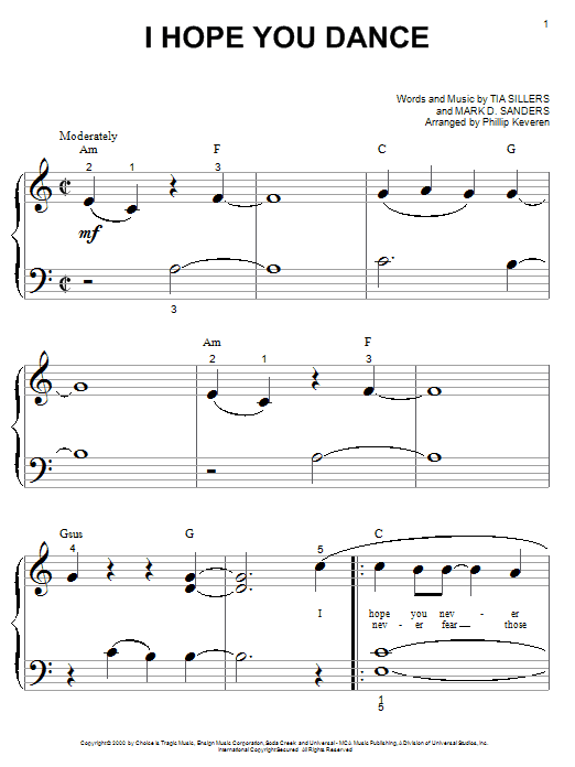 Lee Ann Womack I Hope You Dance (arr. Phillip Keveren) sheet music notes and chords arranged for Easy Piano