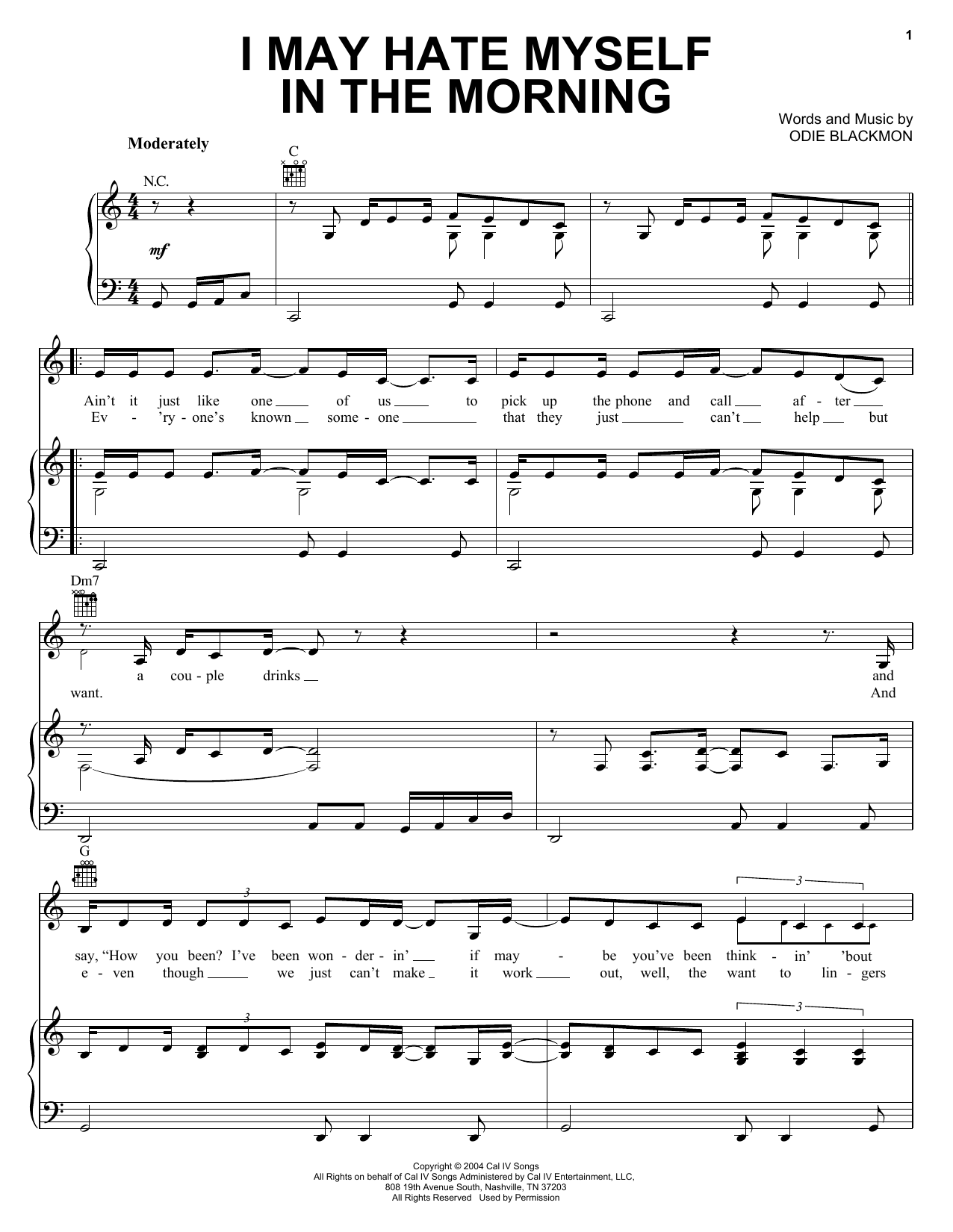 Lee Ann Womack I May Hate Myself In The Morning sheet music notes and chords arranged for Piano, Vocal & Guitar Chords (Right-Hand Melody)