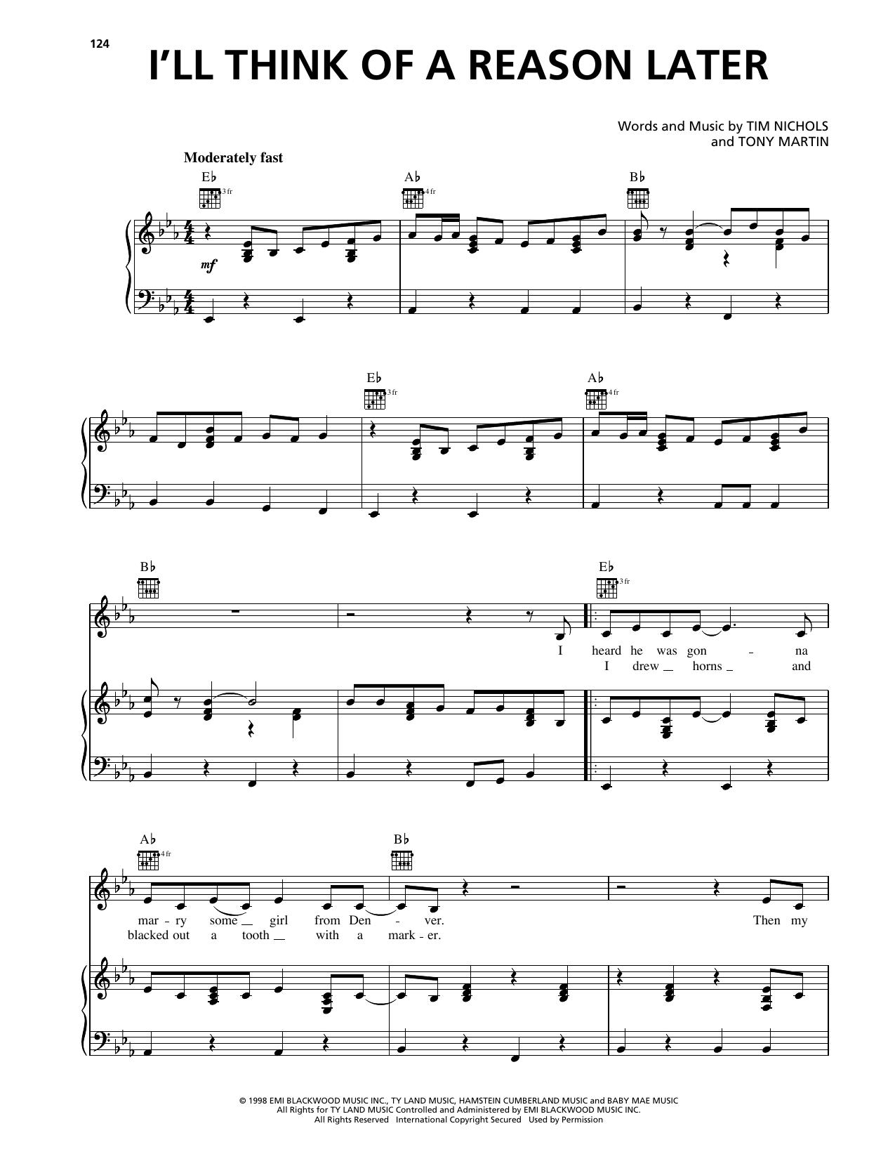 Lee Ann Womack I'll Think Of A Reason Later sheet music notes and chords arranged for Piano, Vocal & Guitar Chords (Right-Hand Melody)