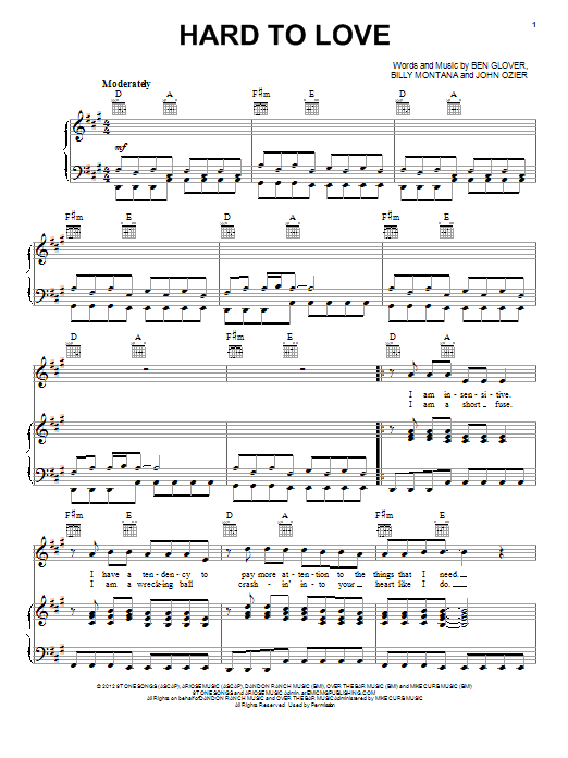 Lee Brice Hard To Love sheet music notes and chords arranged for Piano, Vocal & Guitar Chords (Right-Hand Melody)