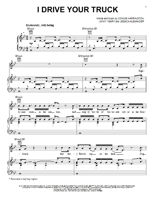 Lee Brice I Drive Your Truck sheet music notes and chords arranged for Piano, Vocal & Guitar Chords (Right-Hand Melody)