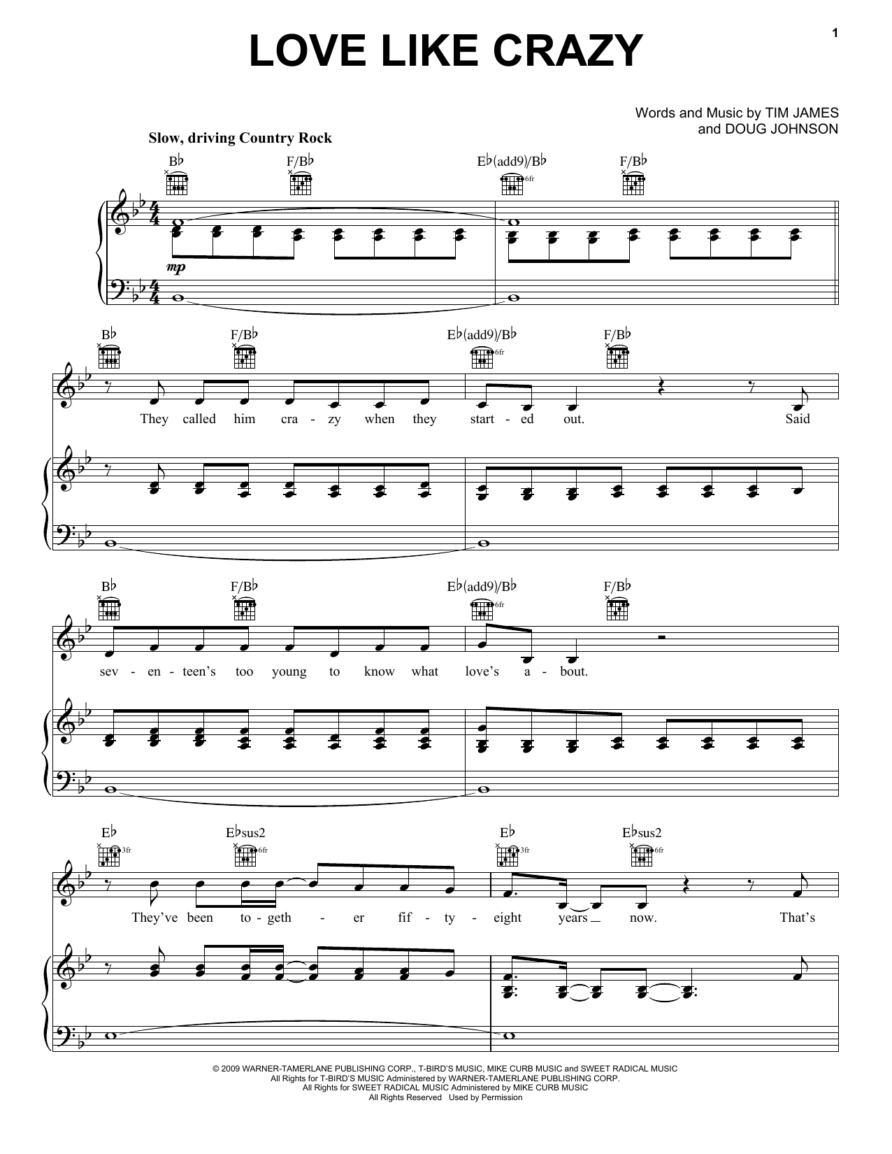 Lee Brice Love Like Crazy sheet music notes and chords arranged for Piano, Vocal & Guitar Chords (Right-Hand Melody)