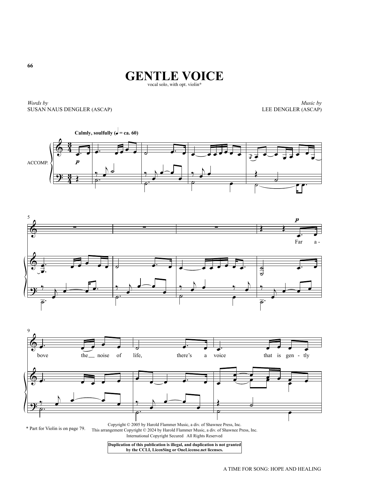 Lee Dengler and Susan Dengler Gentle Voice sheet music notes and chords arranged for Piano & Vocal