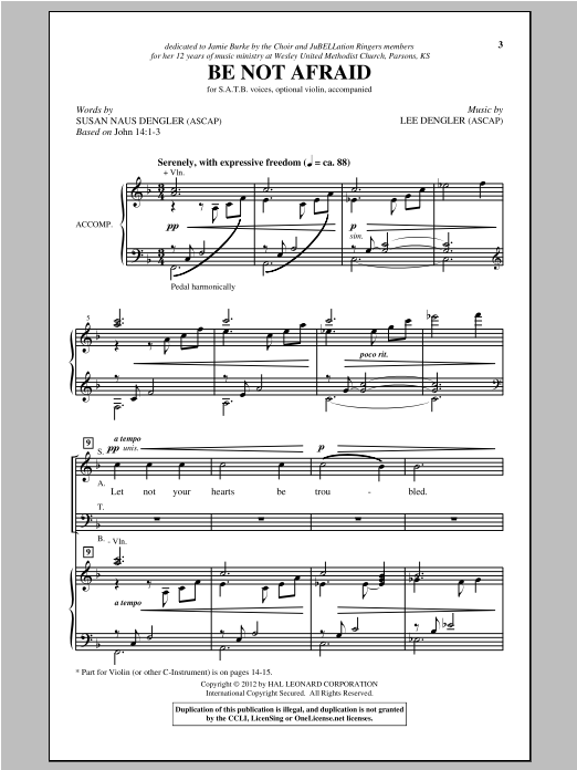 Lee Dengler Be Not Afraid sheet music notes and chords arranged for SATB Choir
