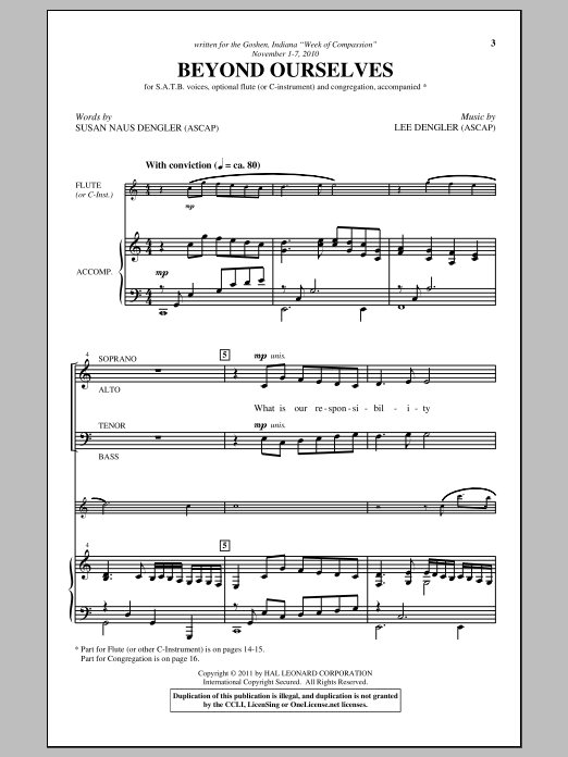 Lee Dengler Beyond Ourselves sheet music notes and chords arranged for SATB Choir