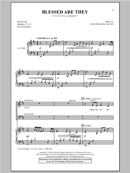 Lee Dengler Blessed Are They sheet music notes and chords arranged for SAB Choir