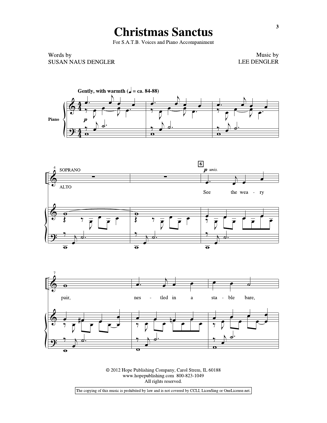 Lee Dengler Christmas Sanctus sheet music notes and chords arranged for SAB Choir
