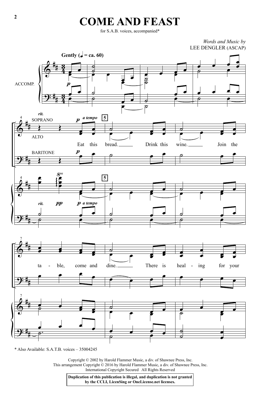 Lee Dengler Come And Feast sheet music notes and chords arranged for SAB Choir