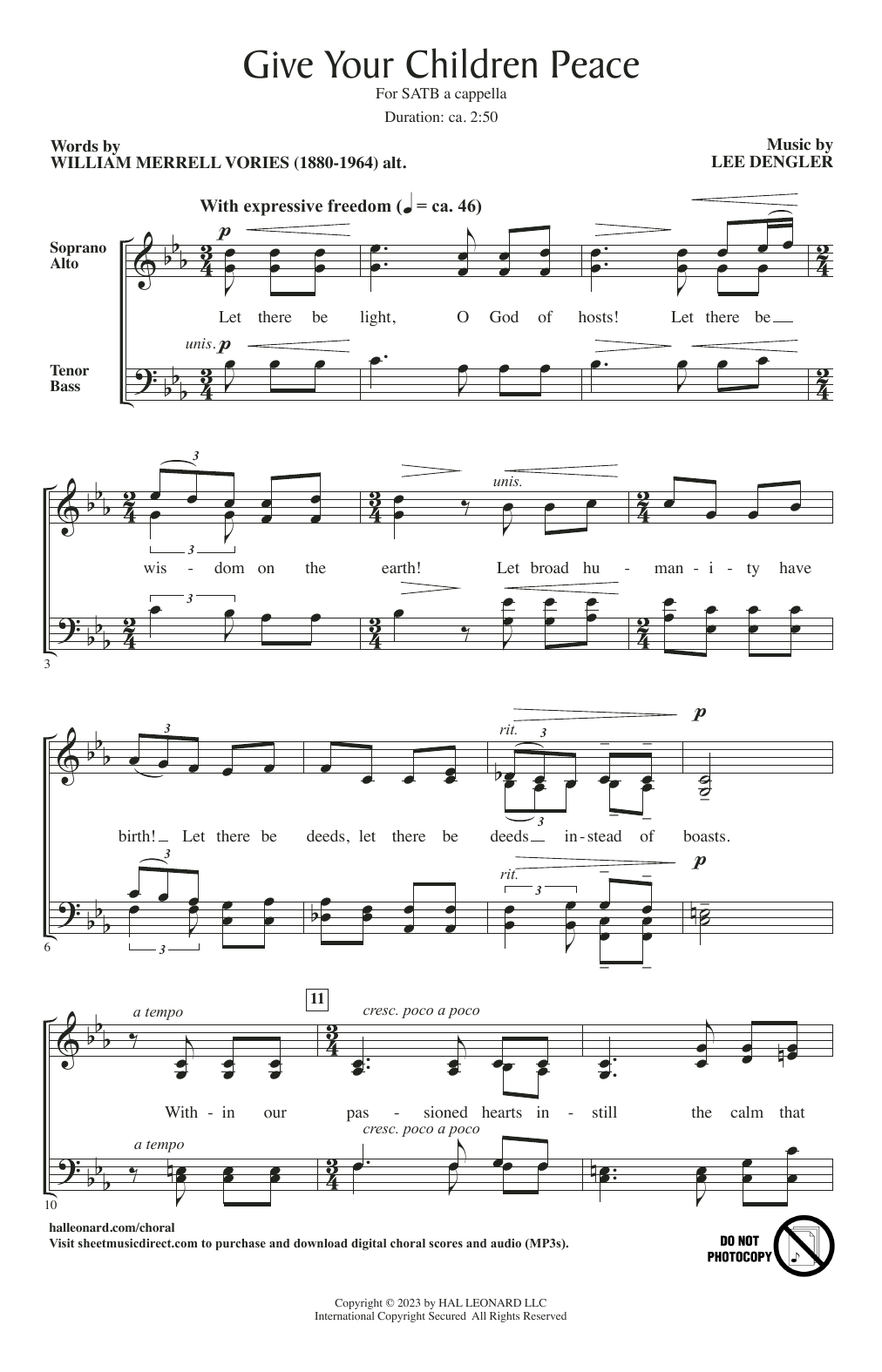Lee Dengler Give Your Children Peace sheet music notes and chords arranged for SATB Choir