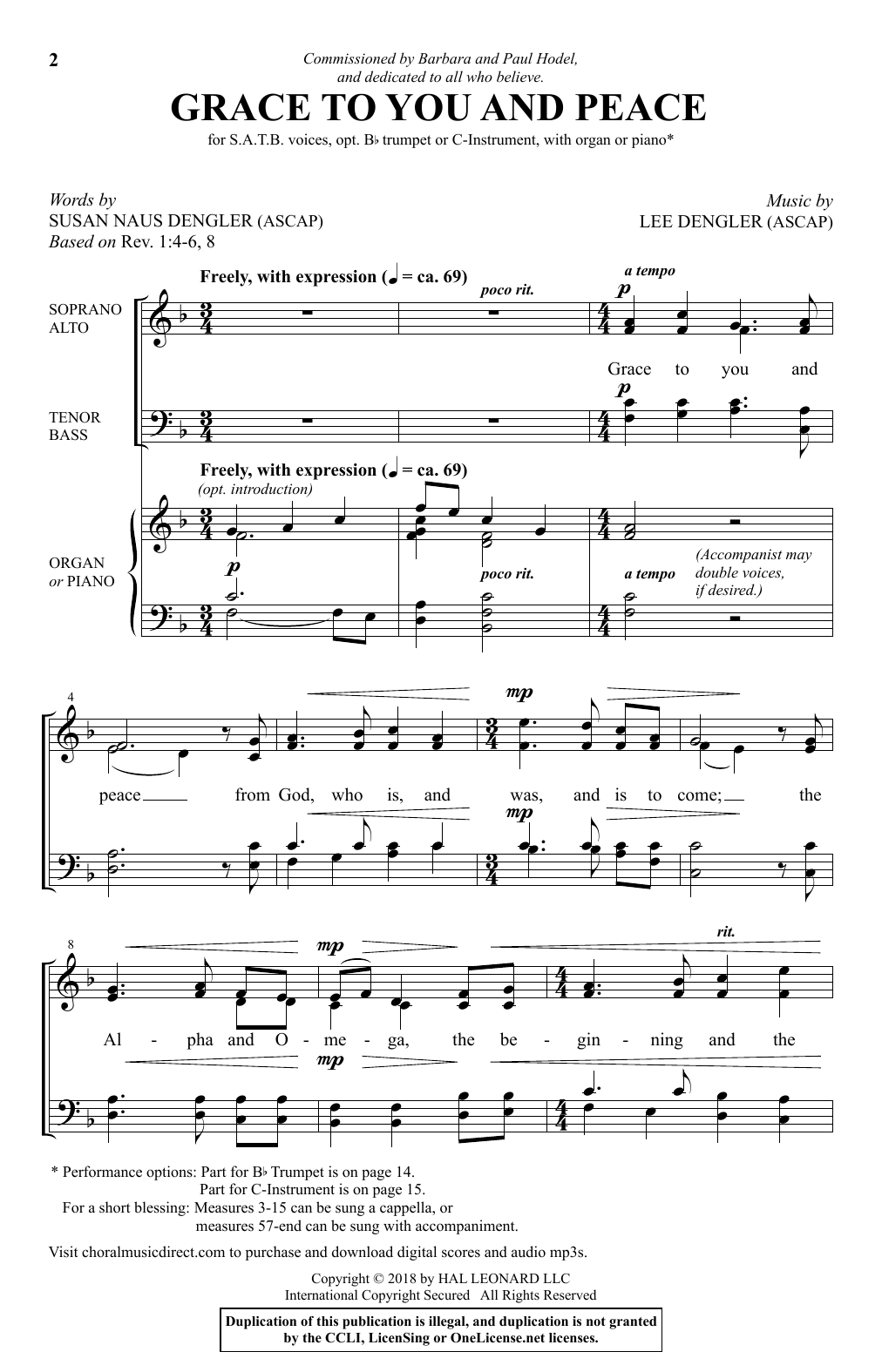 Lee Dengler Grace To You And Peace sheet music notes and chords arranged for SATB Choir