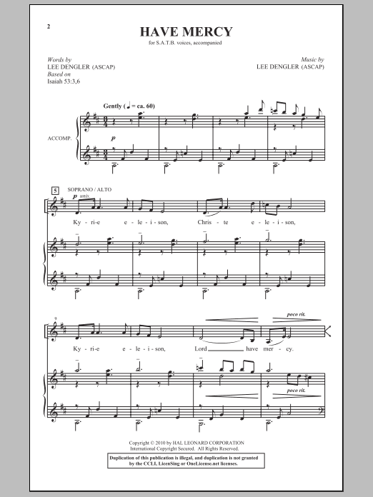 Lee Dengler Have Mercy sheet music notes and chords arranged for SATB Choir