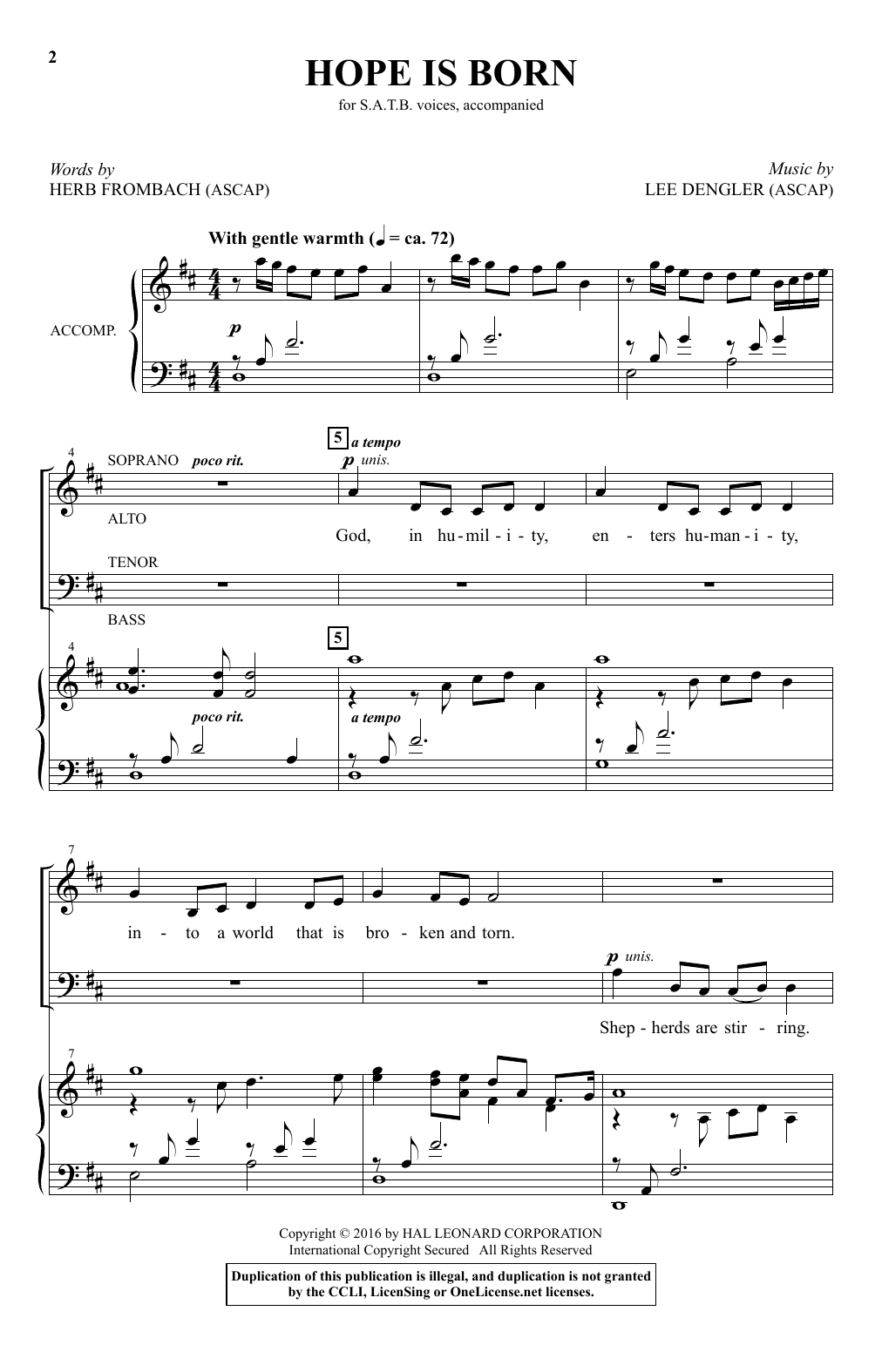Lee Dengler Hope Is Born sheet music notes and chords arranged for SATB Choir