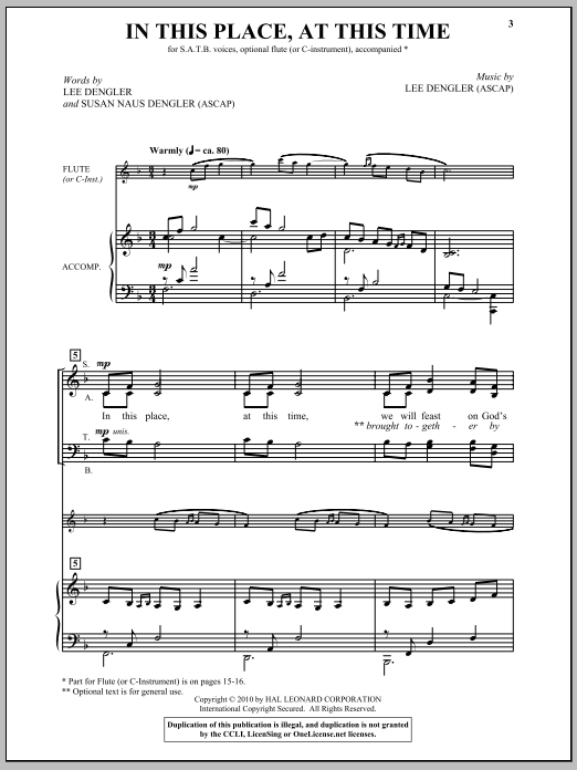 Lee Dengler In This Place, At This Time sheet music notes and chords arranged for SATB Choir