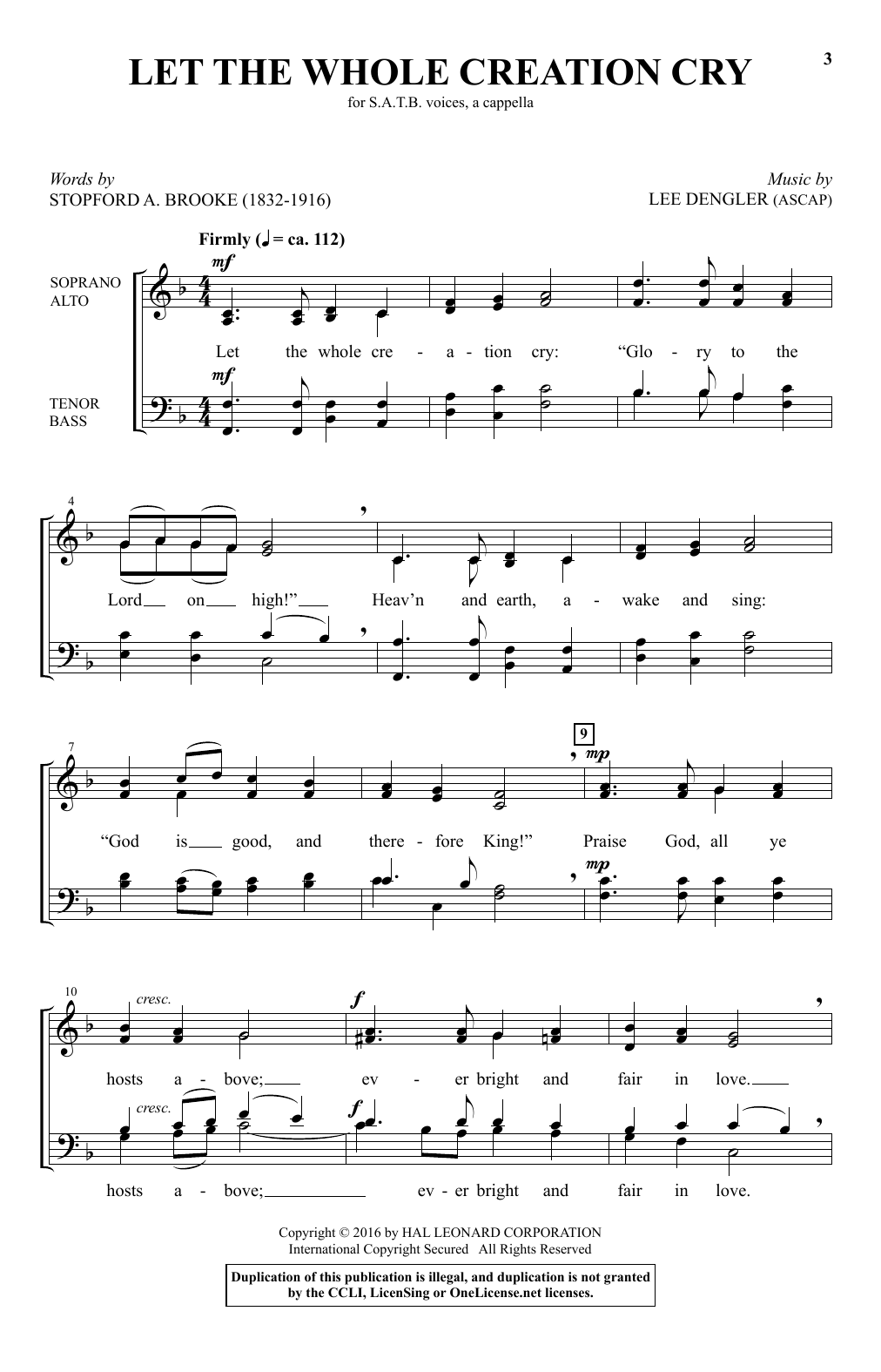 Lee Dengler Let The Whole Creation Cry sheet music notes and chords arranged for SATB Choir