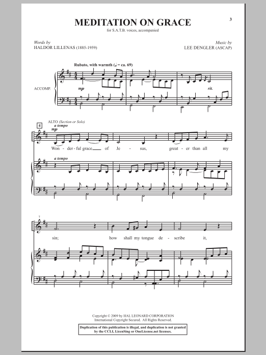 Lee Dengler Meditation On Grace sheet music notes and chords arranged for SATB Choir