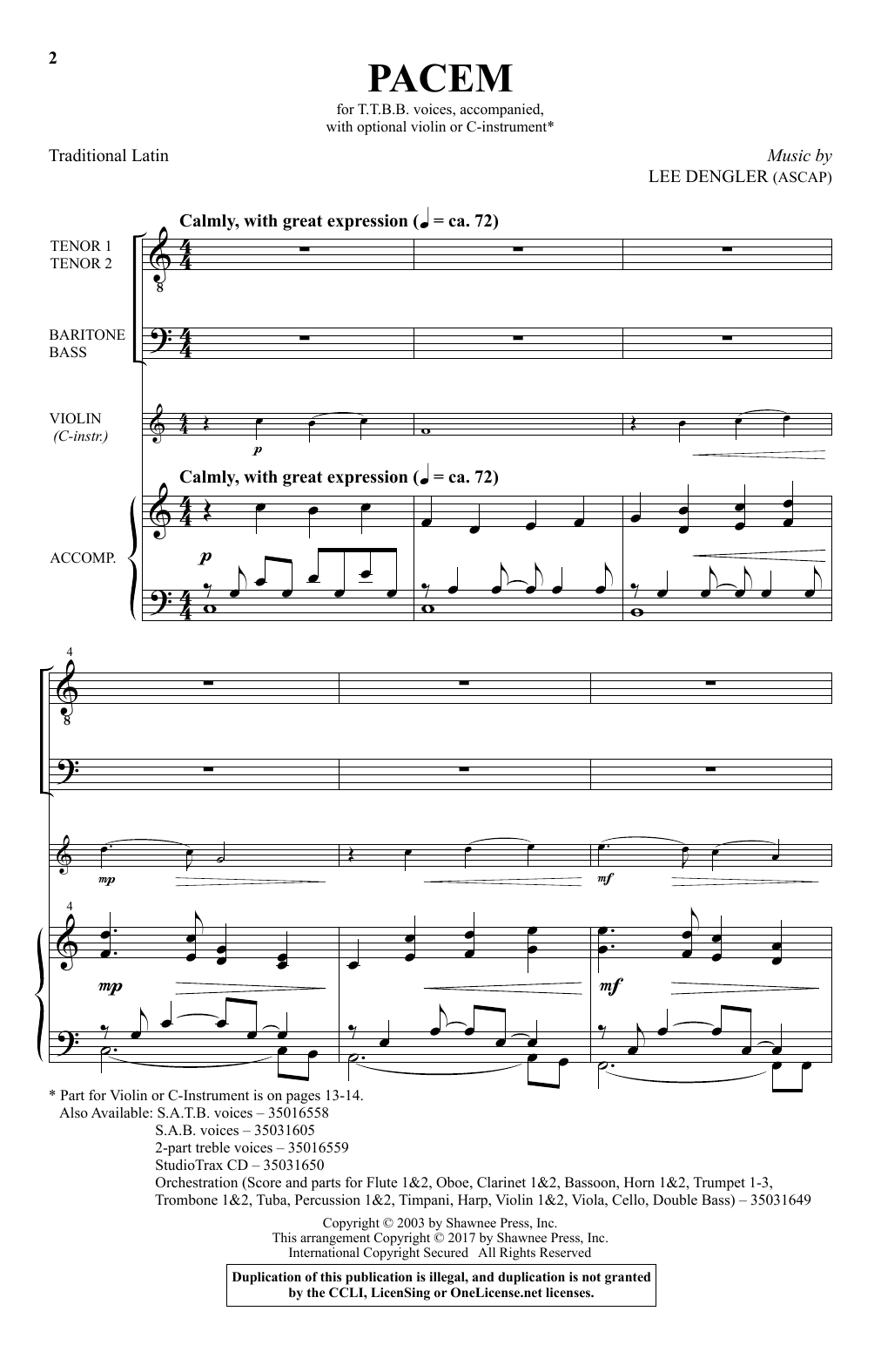 Lee Dengler Pacem sheet music notes and chords arranged for SAB Choir