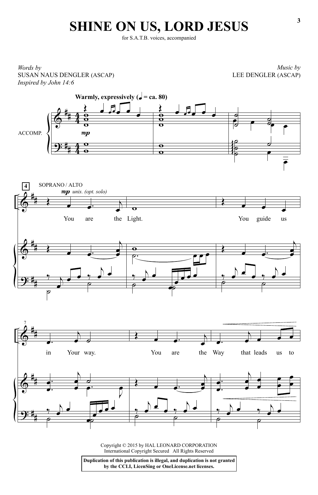 Lee Dengler Shine On Us, Lord Jesus sheet music notes and chords arranged for SATB Choir