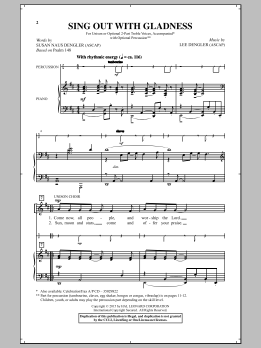 Lee Dengler Sing Out With Gladness sheet music notes and chords arranged for Choir