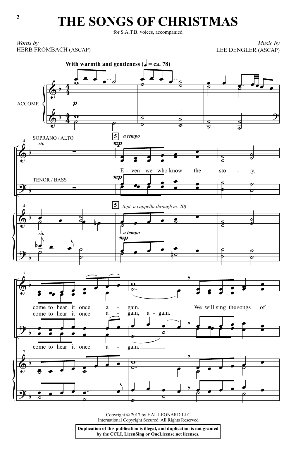 Lee Dengler The Songs Of Christmas sheet music notes and chords arranged for SATB Choir