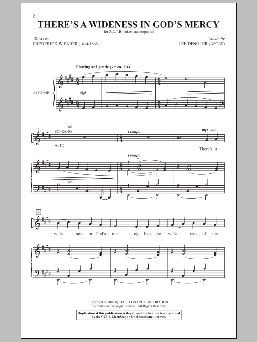 Lee Dengler There's A Wideness In God's Mercy sheet music notes and chords arranged for SATB Choir