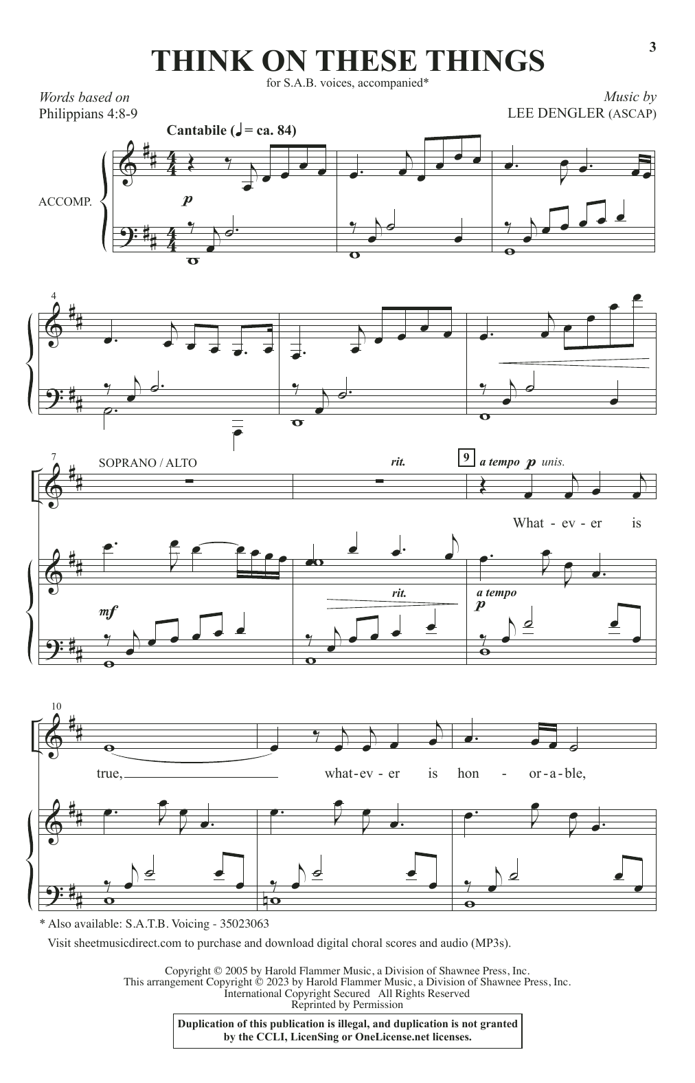Lee Dengler Think On These Things sheet music notes and chords arranged for SAB Choir