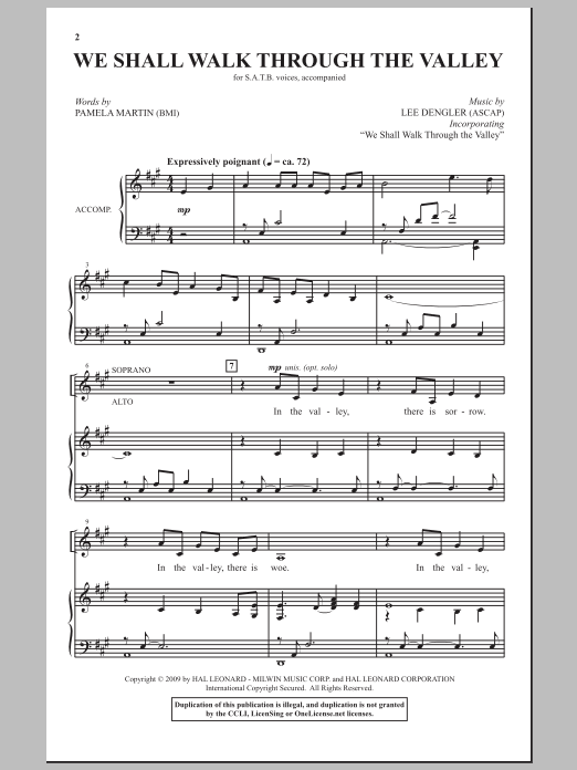Lee Dengler We Shall Walk Through The Valley In Peace sheet music notes and chords arranged for SATB Choir