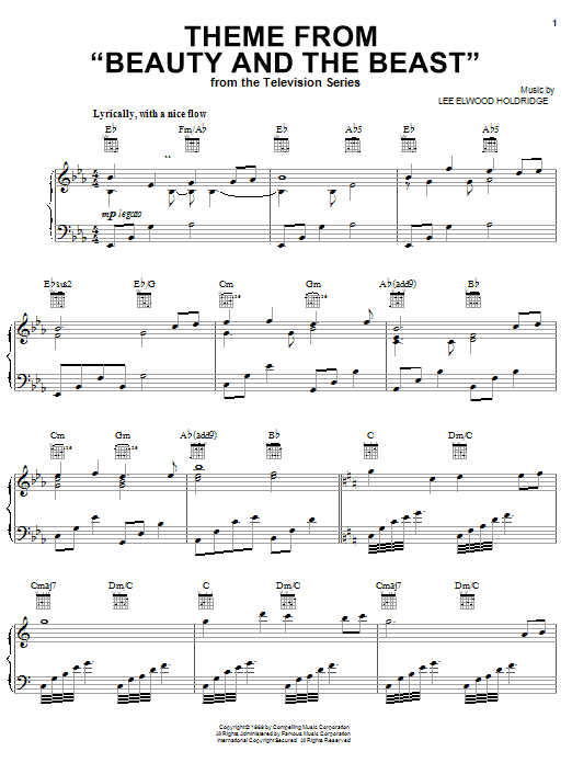 Lee Elwood Holdridge Theme from Beauty And The Beast sheet music notes and chords arranged for Piano, Vocal & Guitar Chords (Right-Hand Melody)