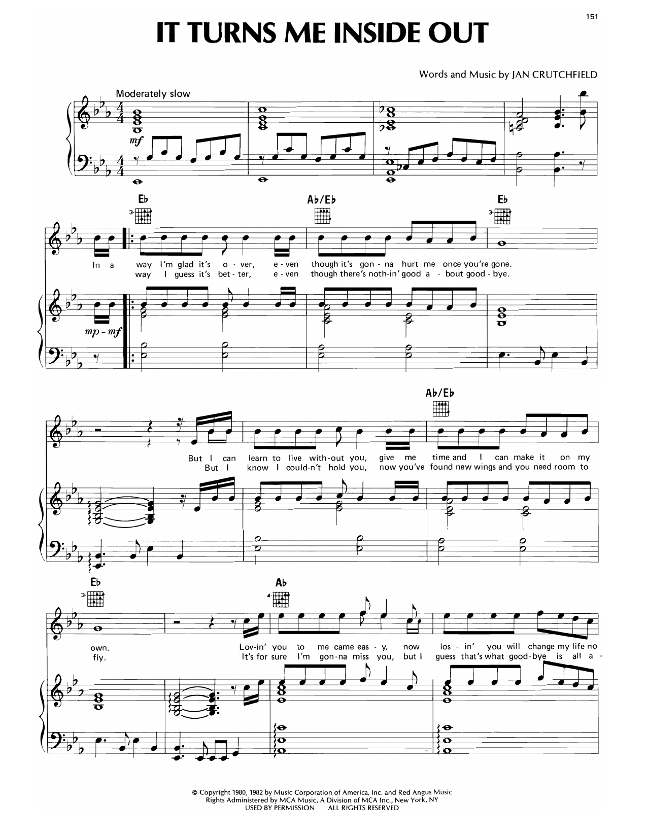 Lee Greenwood It Turns Me Inside Out sheet music notes and chords arranged for Piano, Vocal & Guitar Chords (Right-Hand Melody)