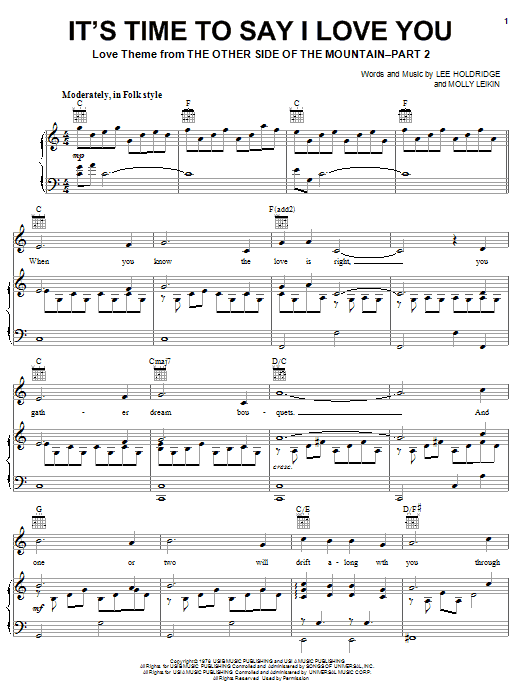 Lee Holdridge It's Time To Say I Love You sheet music notes and chords arranged for Piano, Vocal & Guitar Chords (Right-Hand Melody)