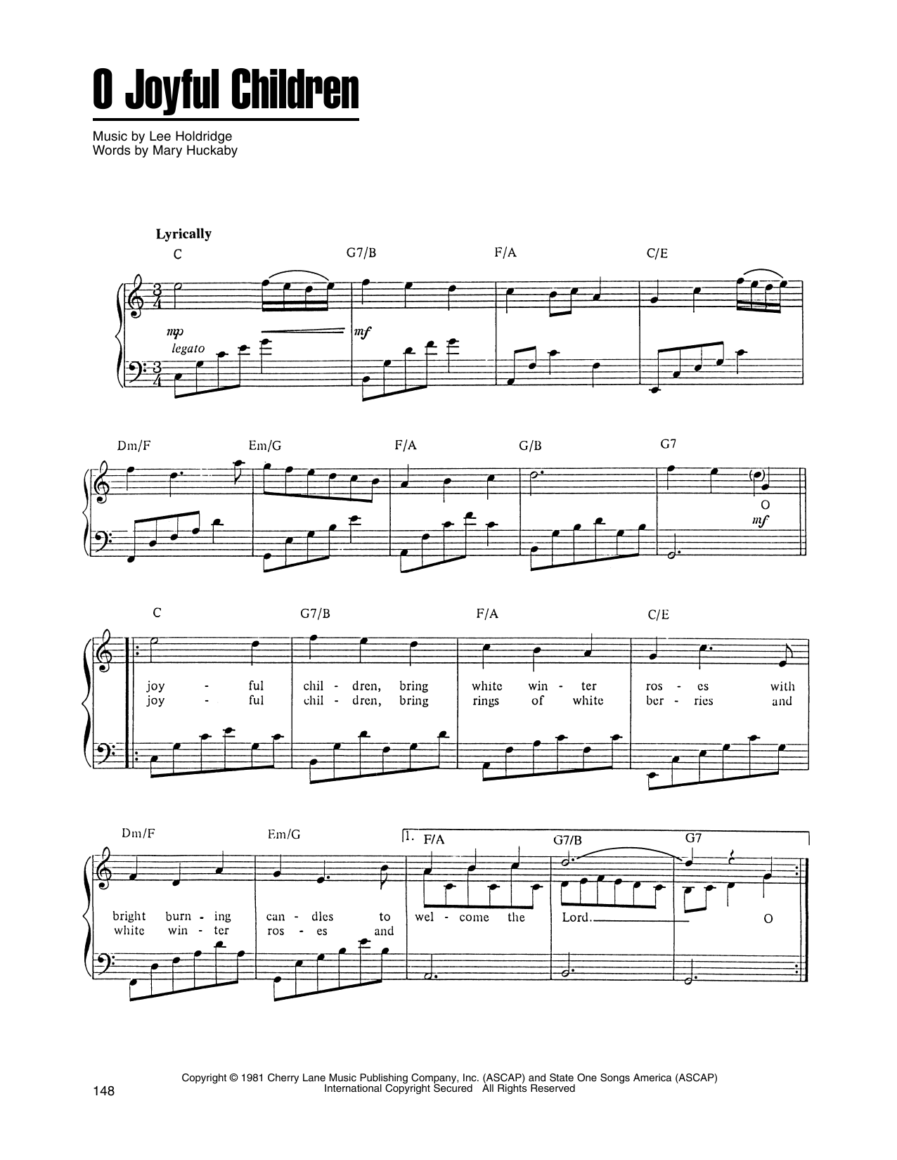 Lee Holdridge O Joyful Children sheet music notes and chords arranged for Piano, Vocal & Guitar Chords (Right-Hand Melody)