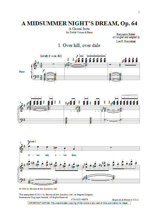 Lee Kesselman A Midsummer Night's Dream - A Choral Suite sheet music notes and chords arranged for SSA Choir