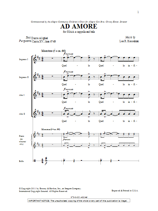 Lee Kesselman Ad Amore sheet music notes and chords arranged for SSA Choir