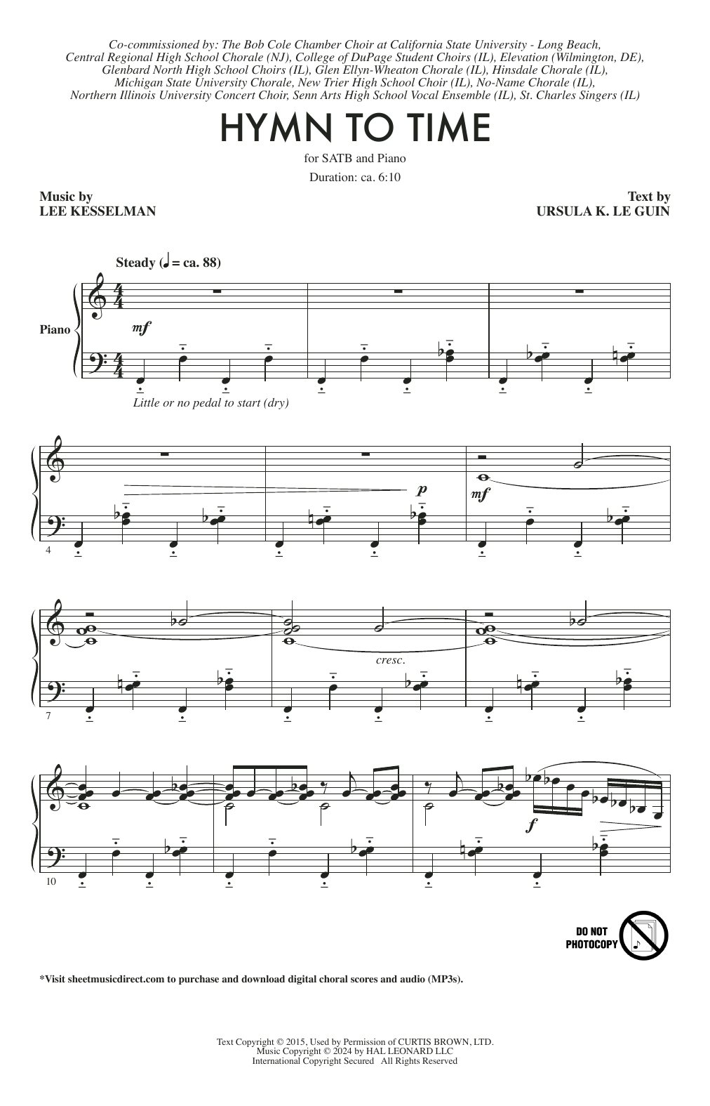 Lee Kesselman Hymn To Time sheet music notes and chords arranged for SATB Choir