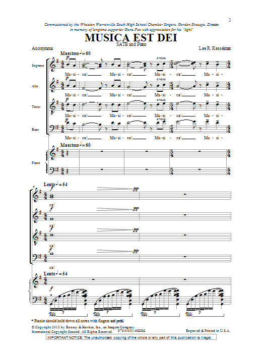 Lee Kesselman Musica Est Dei sheet music notes and chords arranged for SATB Choir